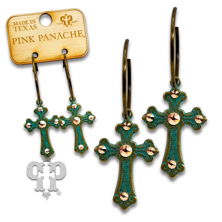 Cross earring with rhinestone or pearl accents