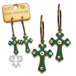 Cross earring with rhinestone or pearl accents