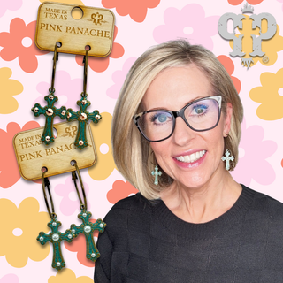 Cross earring with rhinestone or pearl accents