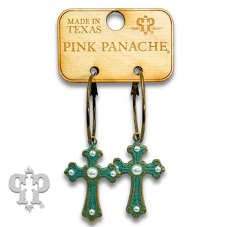 Cross earring with rhinestone or pearl accents
