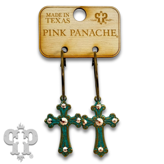 Cross earring with rhinestone or pearl accents