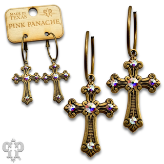 Cross earring with rhinestone or pearl accents