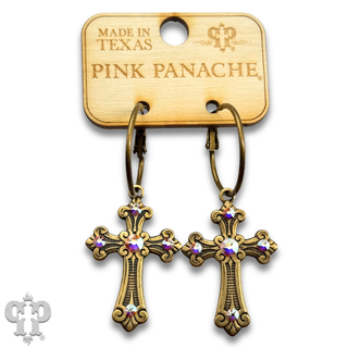 Cross earring with rhinestone or pearl accents