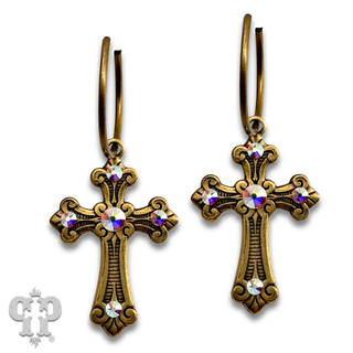 Cross earring with rhinestone or pearl accents