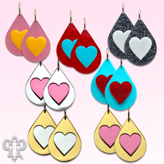 Layered heart teardrop earring