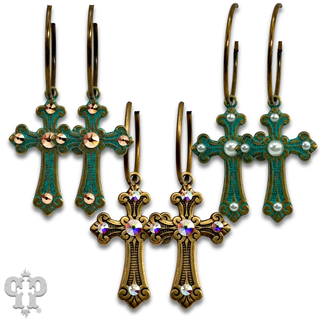 Cross earring with rhinestone or pearl accents