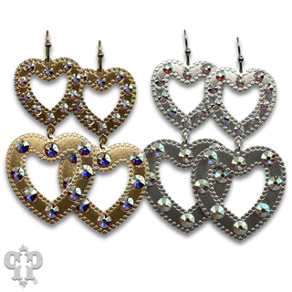Double heart charm rhinestone earring