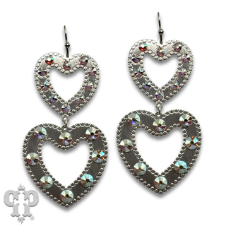 Double heart charm rhinestone earring