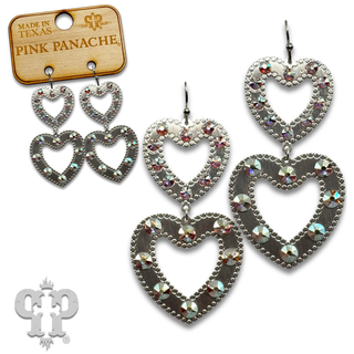 Double heart charm rhinestone earring