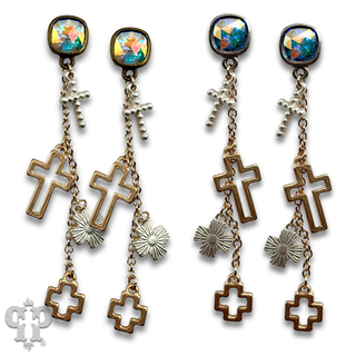 Cross charm chain earring with Austrian crystal