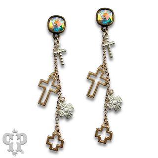 Cross charm chain earring with Austrian crystal