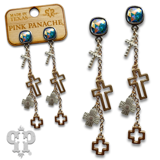 Cross charm chain earring with Austrian crystal