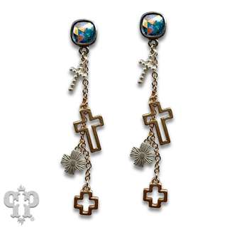 Cross charm chain earring with Austrian crystal