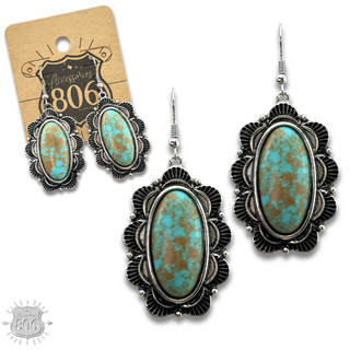 Western style oval turquoise color earring