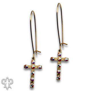 Mini gold cross earring with Austrian crystals