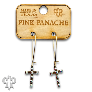 Mini gold cross earring with Austrian crystals