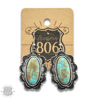 Western style oval turquoise color earring