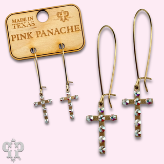 Mini gold cross earring with Austrian crystals