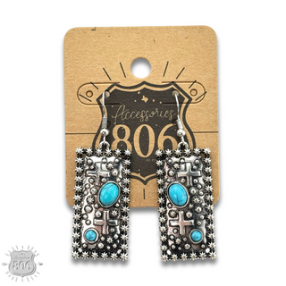 Western style rectangle earring with turquoise features