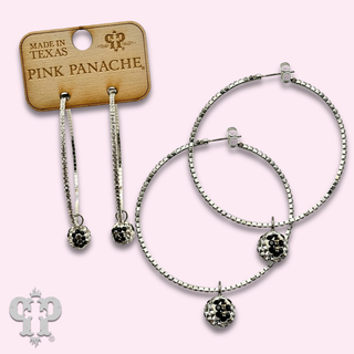 Rhinestone hoop earring with pave rhinestone bead charm