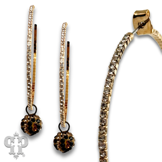 Rhinestone hoop earring with pave rhinestone bead charm