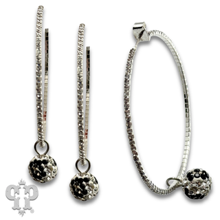 Rhinestone hoop earring with pave rhinestone bead charm