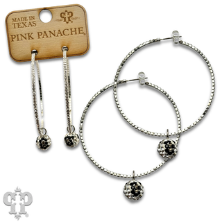 Rhinestone hoop earring with pave rhinestone bead charm