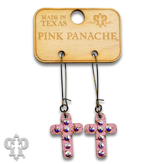Mini wood cross earring with Austrian crystals
