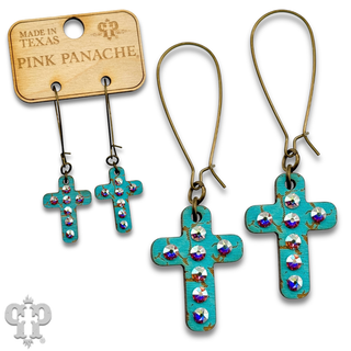 Mini wood cross earring with Austrian crystals