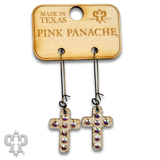 Mini wood cross earring with Austrian crystals