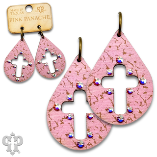 Laser cut cross teardrop earring with Austrian crystals