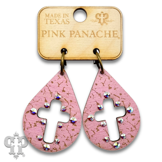 Laser cut cross teardrop earring with Austrian crystals