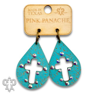 Laser cut cross teardrop earring with Austrian crystals