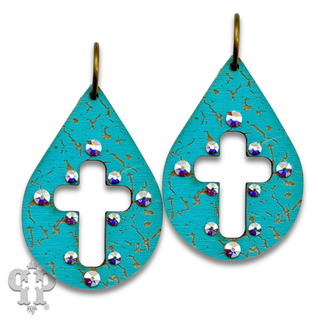 Laser cut cross teardrop earring with Austrian crystals