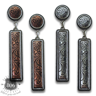 Western tooled look bar earrings