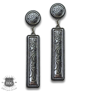 Western tooled look bar earrings