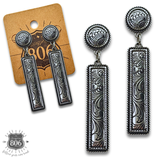 Western tooled look bar earrings