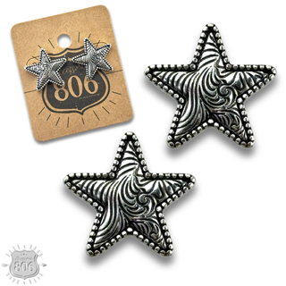 Western tooled look star earrings