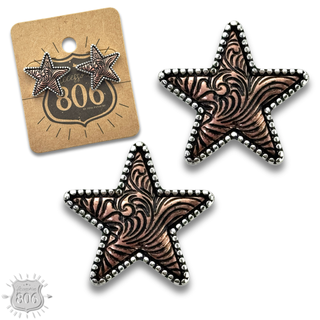 Western tooled look star earrings