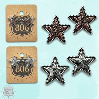 Western tooled look star earrings