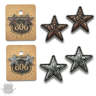 Western tooled look star earrings