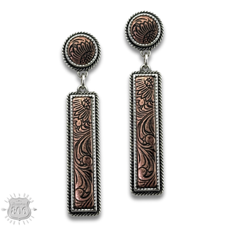Western tooled look bar earrings