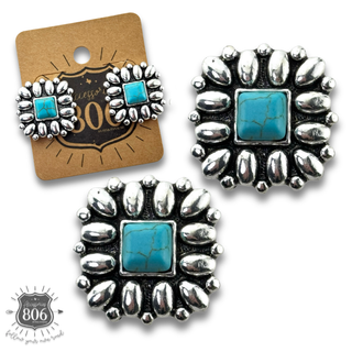 Western silver and stone post earring
