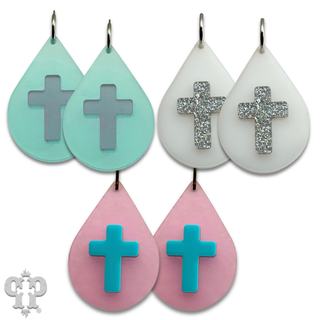 Layered cross teardrop earring