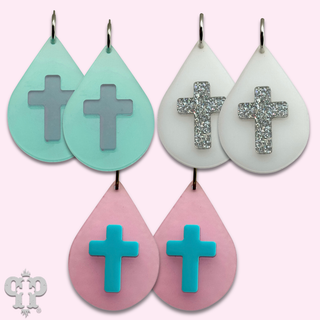 Layered cross teardrop earring