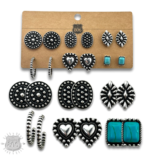 Western silver beaded look earring set