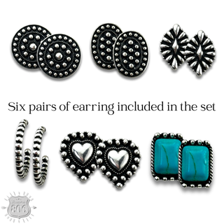 Western silver beaded look earring set