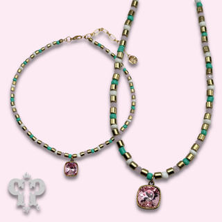 Bead choker necklace with Austrian crystal pendant