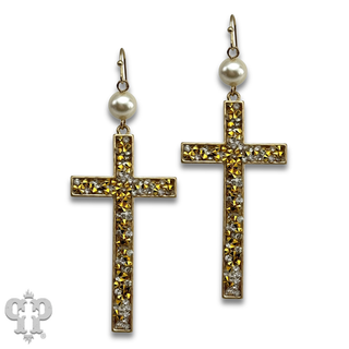 Gold cross and pearl earring
