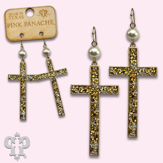 Gold cross and pearl earring